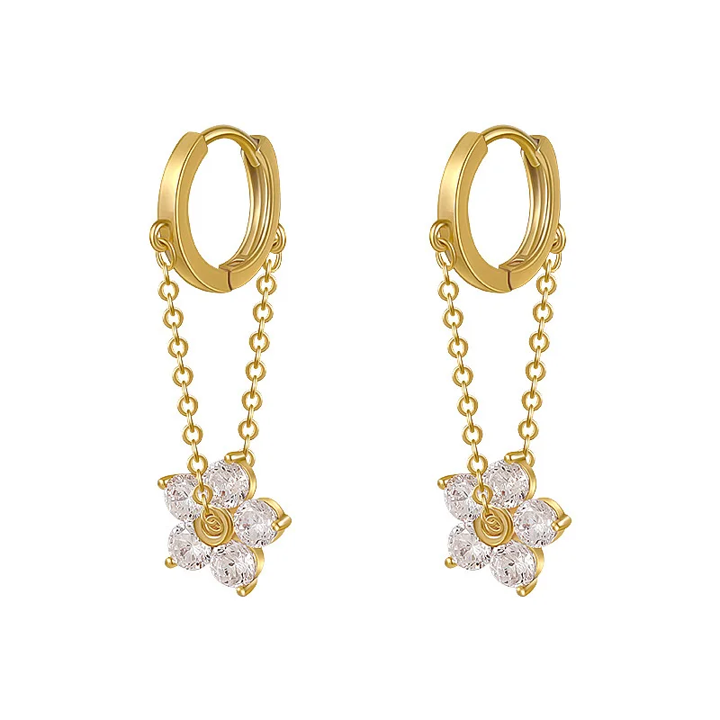 

VA-51 Diamond flower chain earrings Korea simple forest fairy earrings fashion personality sweet ear buckle women