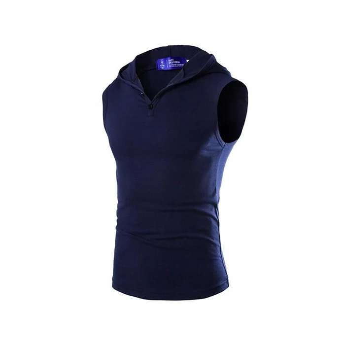 Men's sleeveless Hoodie solid color casual vest tight T-shirt comfortable training clothes | Мужская одежда