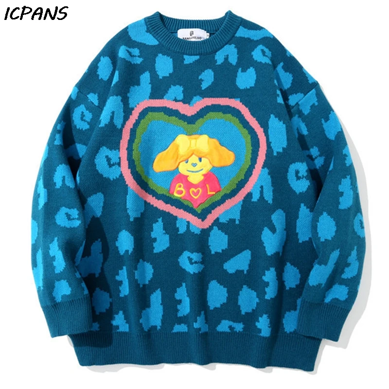

Мужской модный Повседневный пуловер, топы, пальто с рисунком собаки из мультфильма, вязаные свитера большого размера Harajuku, уличная трикотаж...