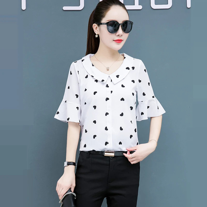 

Korean Fashion Chiffon Women Blouses Floral Office Lady Shirts Summer Short Sleeve Women Tops and Bloues Plus Size XXXL/5XL