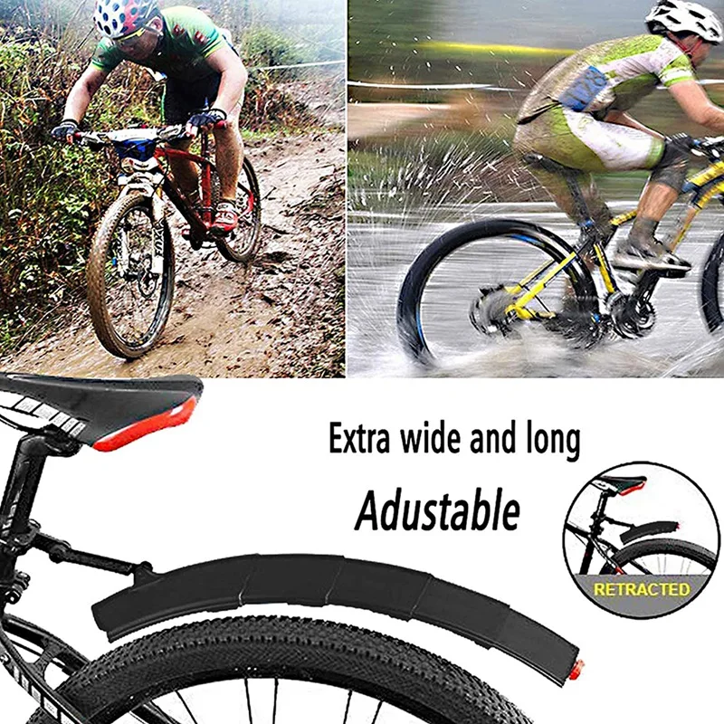 

Bike Fenders,Retractable Mudguard for Road Mountain Bike, Adjustable Bike Mudguard with Flashing Tail Light