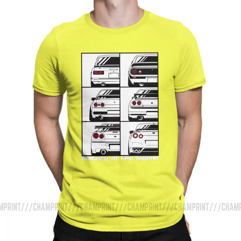 Мужские GTR Skyline история футболки автомобили моторы Japan JDM Datsun хлопковая одежда короткий рукав вырез лодочкой футболка большой размер футболки - Цвет: Цвет: желтый