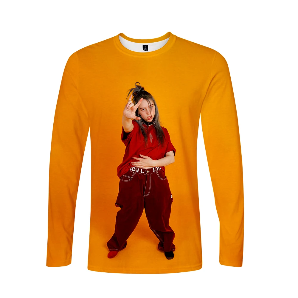 Поступление Billie Eilish 3D футболка для женщин и мужчин, футболки с длинным рукавом для девочек, Повседневная футболка Billie Eilish, футболки размера плюс, весенний Топ