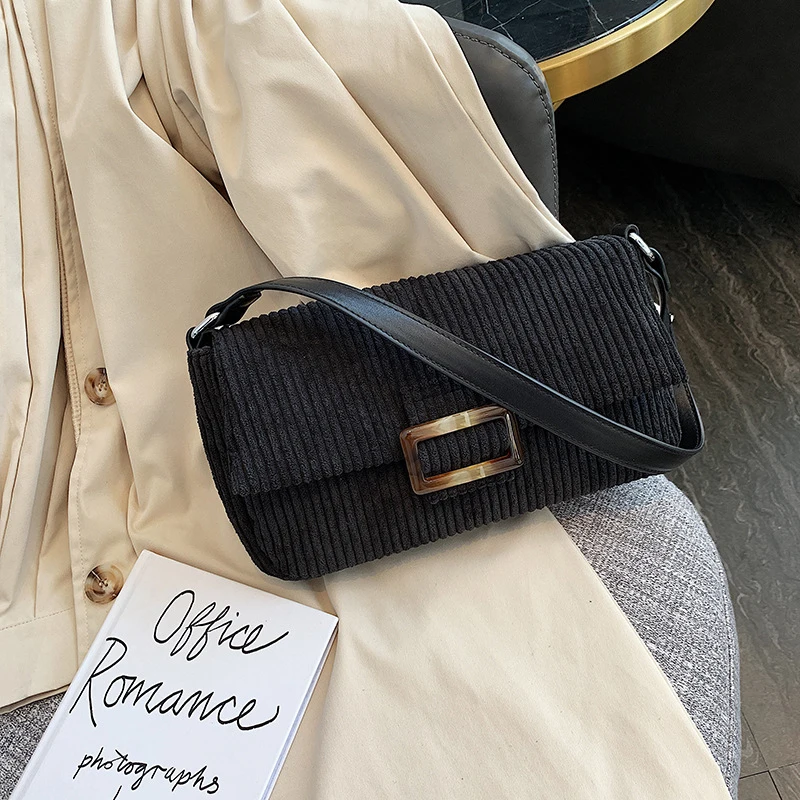 Вельветовая Женская Ретро Сумочка Багет зимняя модная сумка на плечо женская