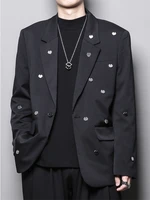 mens leisure suit coat spring and autumn new black lapel multi button decentralized decorative personality fashion coat