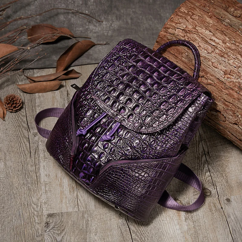 

2021antique bag head layer leather shoulder bag hand made crocodile pattern retro style leather shoulder bag for women backpacks