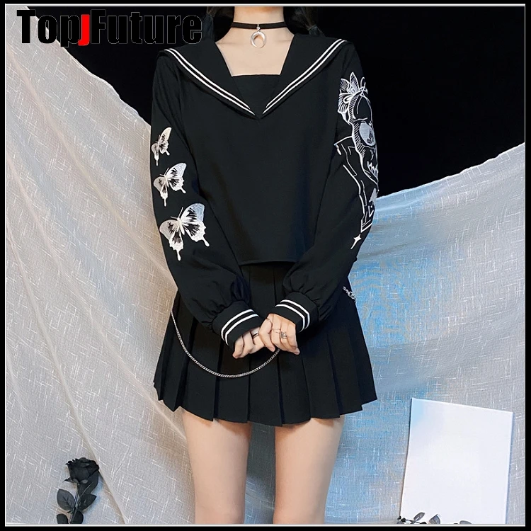 Готический костюм Лолиты для косплея японский моряка колледж JK бабочка вышивка