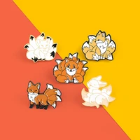 cute fluffy red fox brooches kitsune nine tail pet enamel pin woodland animal jewelry jeans shirt bag memorial for women gifts