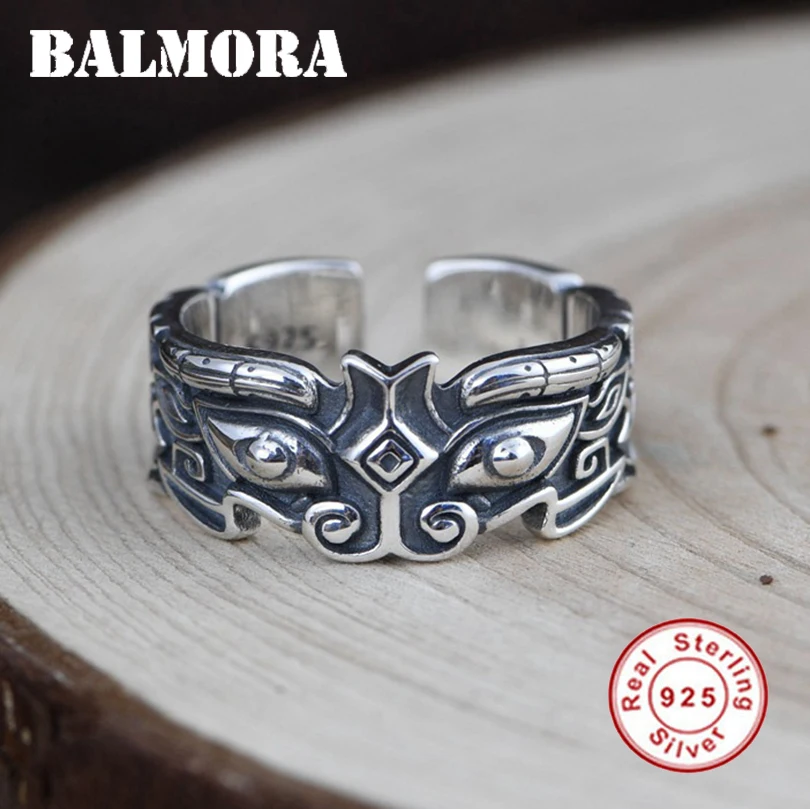Мужское кольцо BALMORA из чистого 925 пробы серебра Открытое с мифическим животным |
