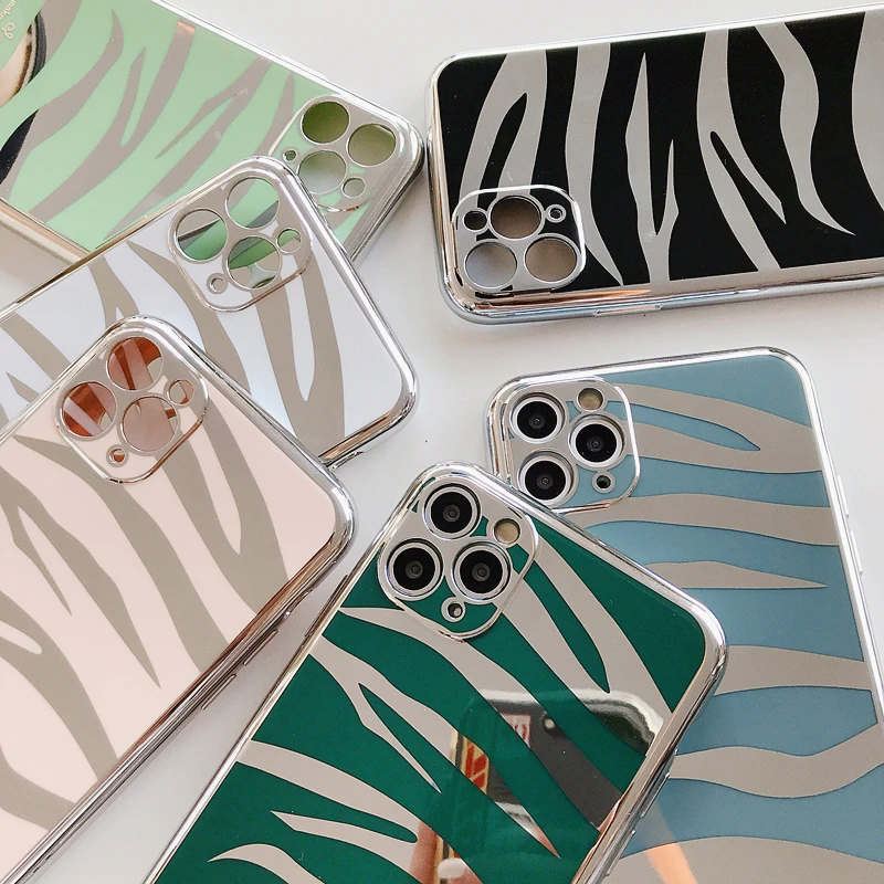 

Luxury Mirror Zebra Silicone TPU Phone Case for Iphone 11 PRO MAX 7 8 PLUS 10X XS XR XS MAX SE2020 Full Back Cover Capa Funda