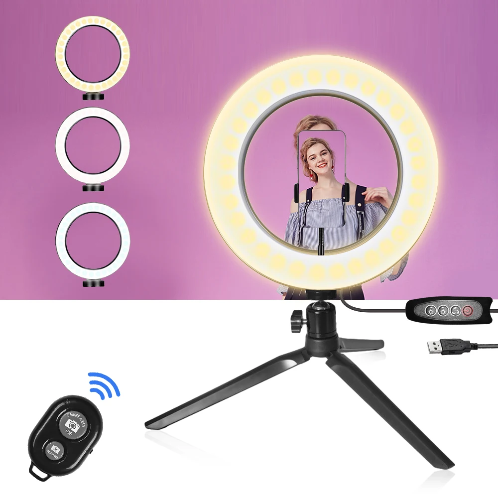 

26 см светильник для фотосъемки ing, кольцевой светильник для телефона, штатив, подставка для фото, светодиодный светильник для селфи, лампа с ...