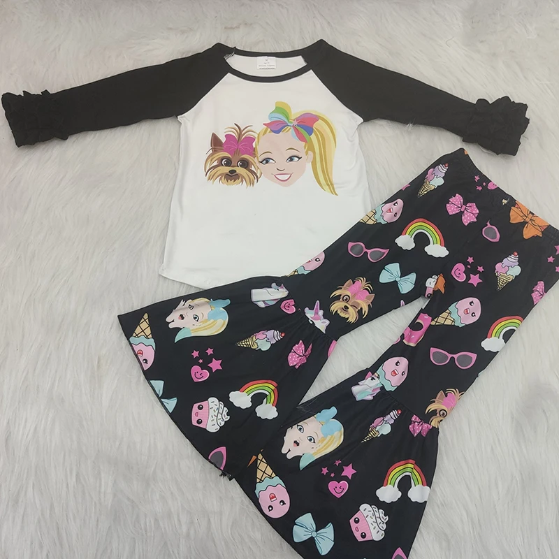 

Infant Fall Baby Girls Clothing Sets Long Sleeve Dog Girl Shirt Leopard bell Pants Kids Boutique Outfit fornite