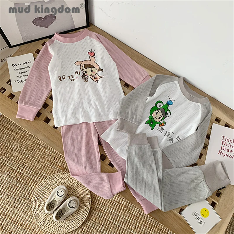 

Mudkingdom Kids Pajamas Set for Cartoons Long Sleeve Colorblock T-shirts Solid Pants Sets Boys Girls Homewear for Spring Summer