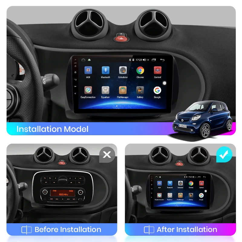 Awesafe 4+64 ГБ Android 10 для автомобиля Mercedes Benz Smart 2016 Мультимедийный видеоплеер Навигация GPS 2 din Бесплатно включено.