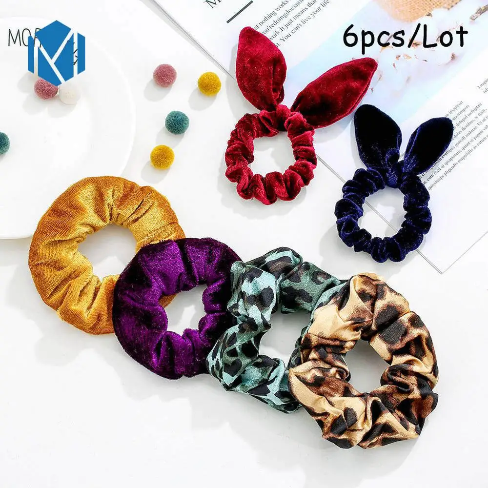 6PCS-U M MISM 11 шт. винтажные леопардовые бархатные резинки для волос для женщин и девочек, шелковые эластичные полосы обруча для волос, набор модных аксессуаров для волос - Цвет: 6PCS-U