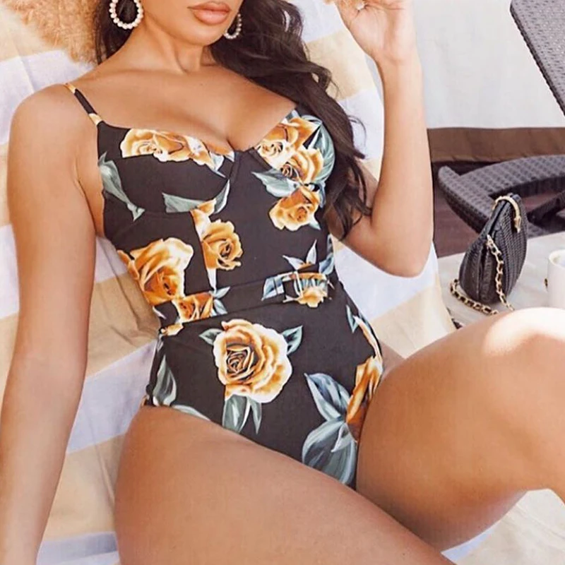 Бикини с высокой посадкой летний купальник цветочный принт 2020 Mujer сексуальный