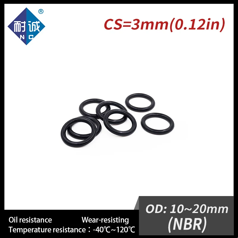 20 шт./лот резиновая черная бутадиен нитрильный каучук CS3mm OD10/11/12/13/14/15/16/17/18/19/20 мм