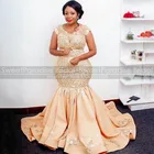 Женское атласное вечернее платье, длинное вечернее платье цвета шампанского, с аппликациями, рукавами-крылышками, вышивкой бисером и вырезом, размера плюс