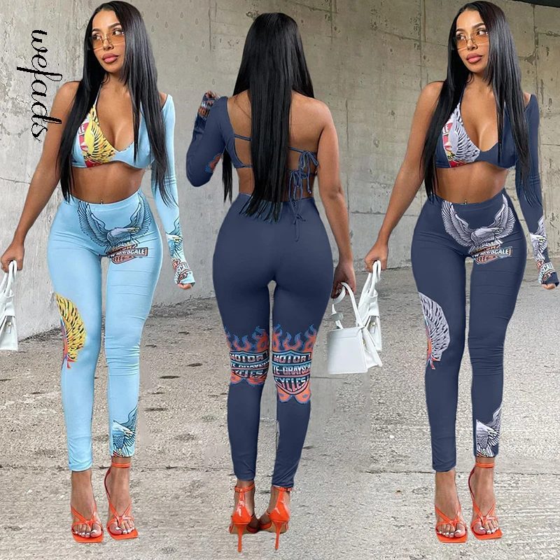 

Wefads-Женский вязаный комплект сексуальный комплект для вечеринки клуба из 2 предметов женское платье с принтом на одно плечо комплект из дву...