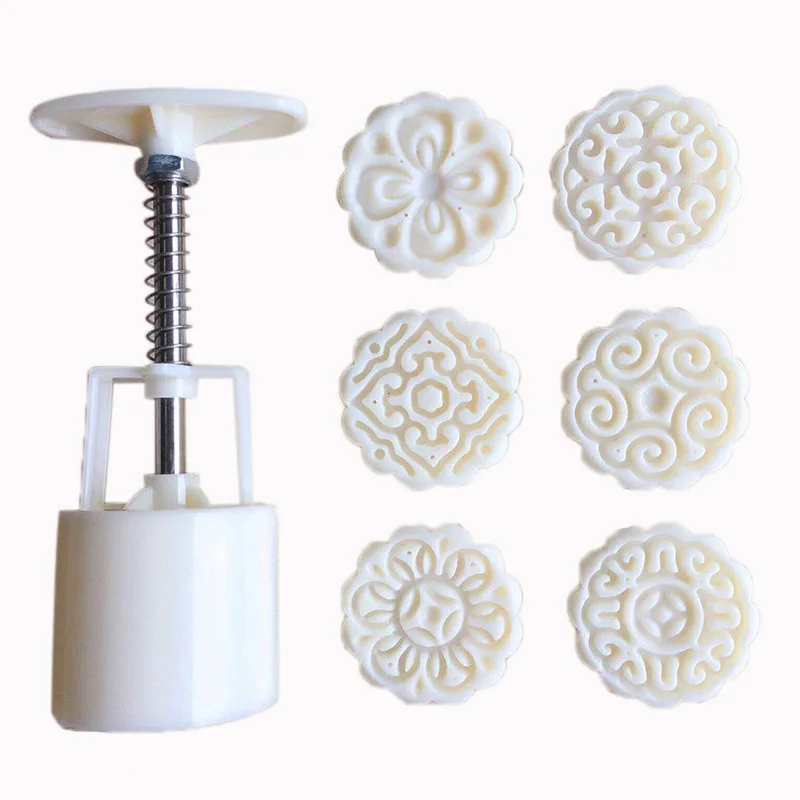 6pcs/set Flower Shaped Mooncake Mold 50g Cake Hand Pressure Fondant Moon Decorating Tools Cookie Cutter Baking Tool | Дом и сад