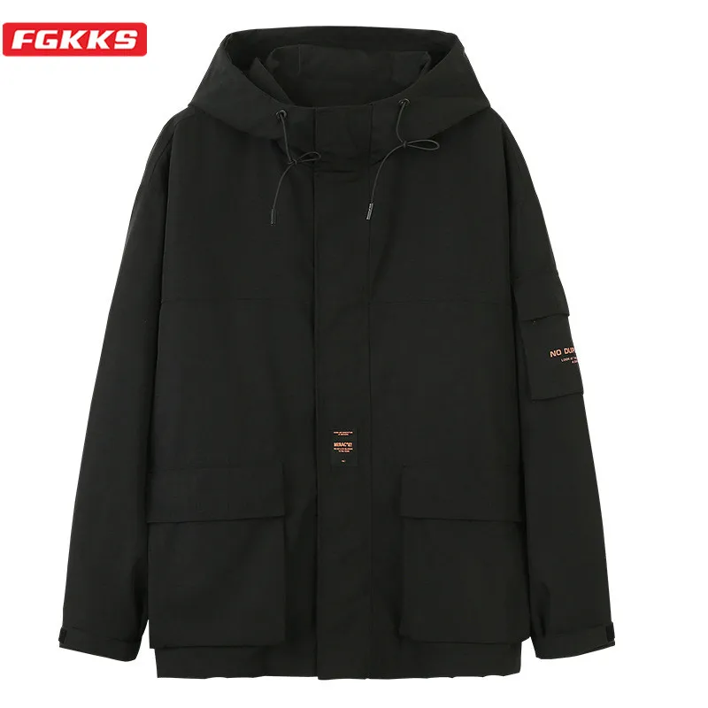 Мужская куртка с капюшоном FGKKS однотонная Повседневная большими карманами