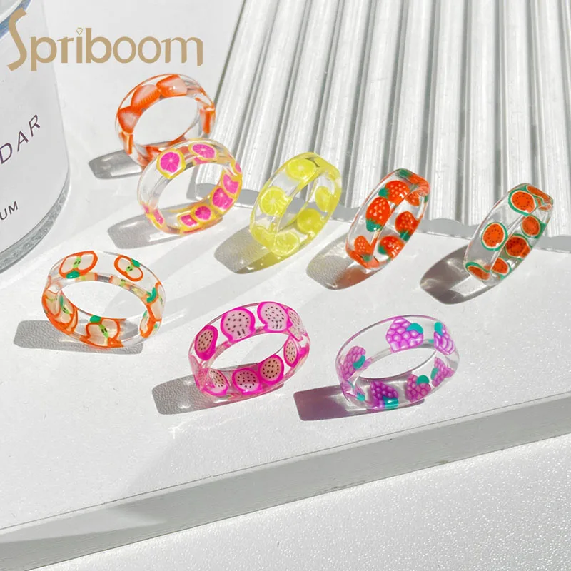 

Fruits Transparent Resin Acrylic Rings for Women Girls Cute Trend Summer Finger Ring Trendy Fresh Jewelry Knuckle Accessories