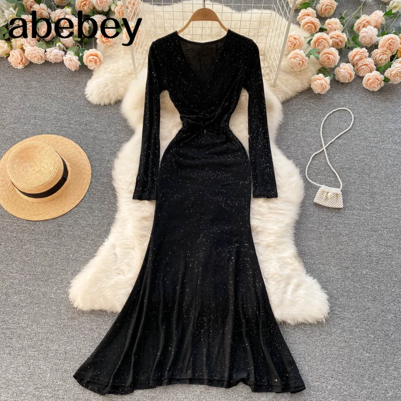 

Элегантное платье-Русалка Woemn, дизайнерское блестящее вечернее платье высокого качества с длинным рукавом, модная уличная одежда, длинное о...