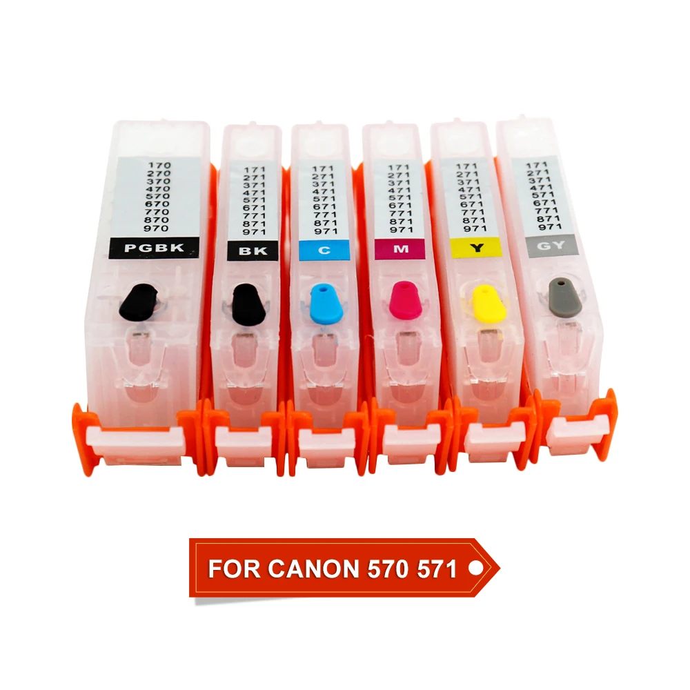 

6 PCS For Canon PGI570 CLI571 Refillable Ink Cartridge with Permanent Chip For Canon PIXMA MG7750 MG7751 MG7752 MG7753 Printer