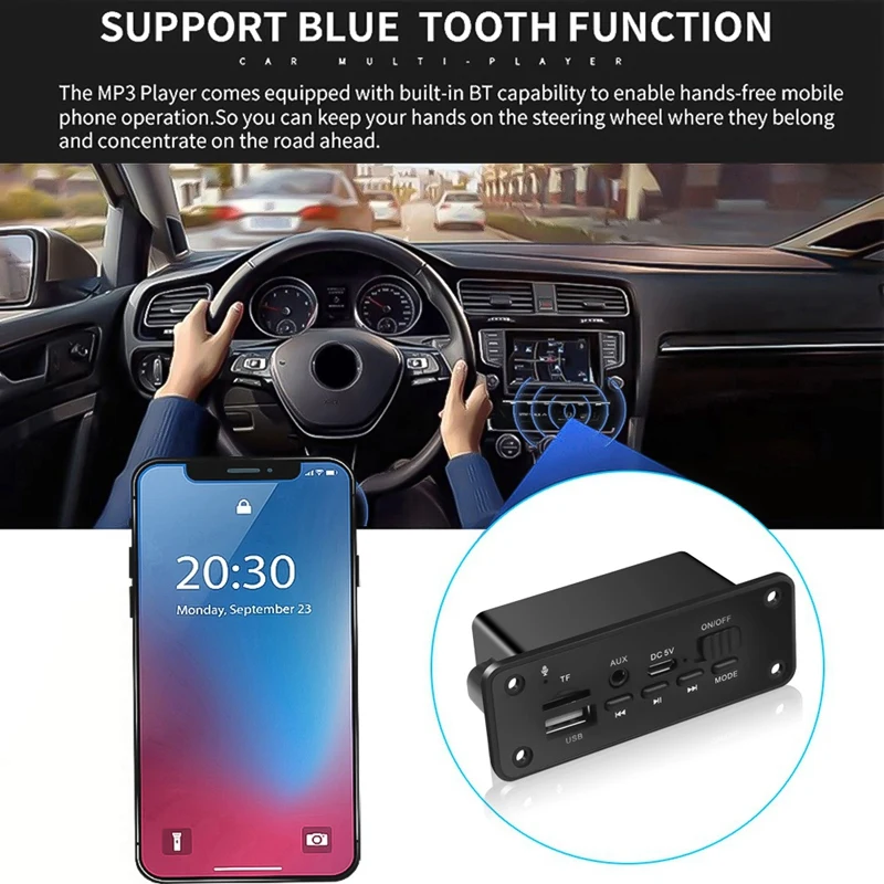 

Hands-Free MP3 Player Decoder Board 2 x 3W Amplifier DC 5V MP3 WMA Wireless Bluetooth 5.0 Decoder Board o Module USB FM TF R
