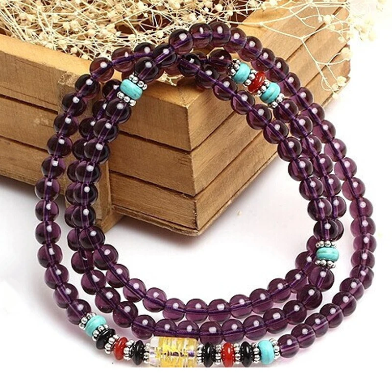 Couple Bracelets Vintage Glass Stone 4 Multi-layer Strands Woven Handmade Wrap with Buddhist Scriptures Pattern | Украшения и
