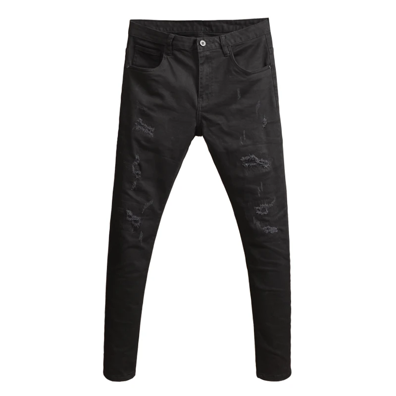 

Джинсы-Карандаш мужские рваные, классические брюки из денима Slim Fit, черные, стрейчевые, 28-38, весна-лето