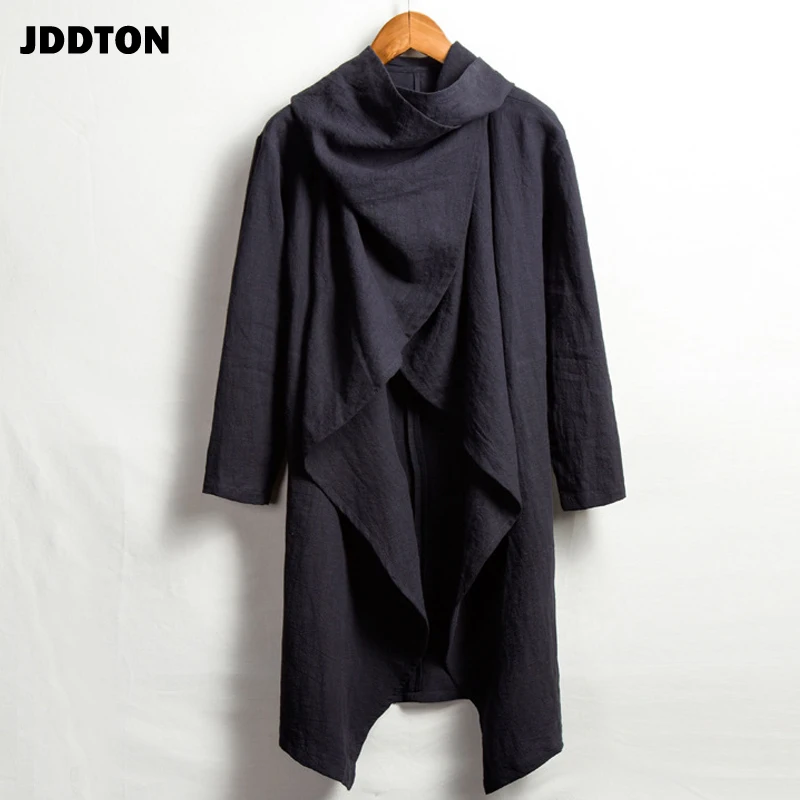

JDDTON Men's Summer FashionKimono Cardigan Jackets Outerwear Cotton And Linen Solid Long Coats Loose Casual Male Overcoat JE031