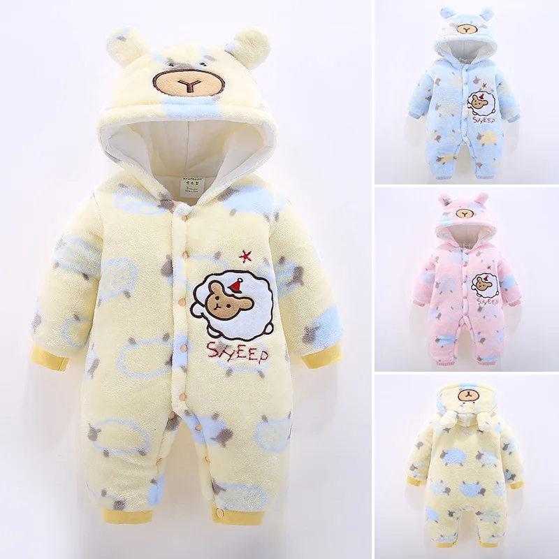 

Newborn Baby Winter Clothes Warm Fleece Baby Girls Boys Cotton Romper Long Sleeve Cute Sheep Hooded Jumpsuit Pajamas Overalls