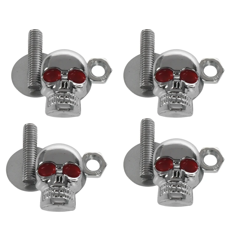 4pcs 5mm Chrome Skull Red Eye License Plate Lic Tag Frame Windshield Trim Bolts Screws Fantastic Replacement Universal Fit Hotro |