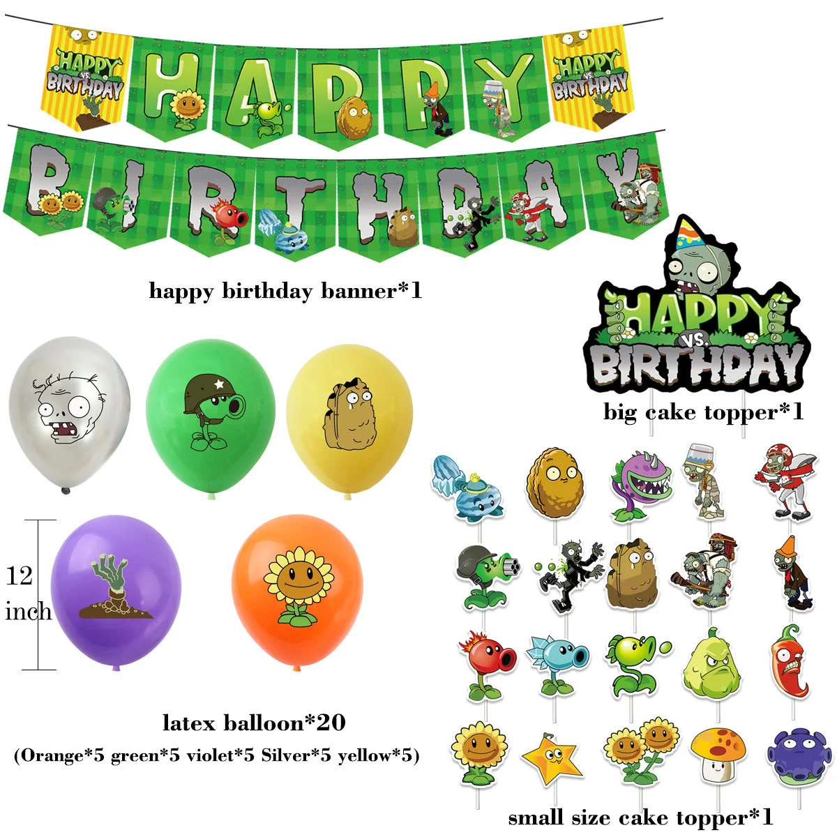 

Planting VS Zombies Latex Balloon Birthday Party Supplies Set Anime Banners Balloons Cake Toppers Figure Birthday Decoration
