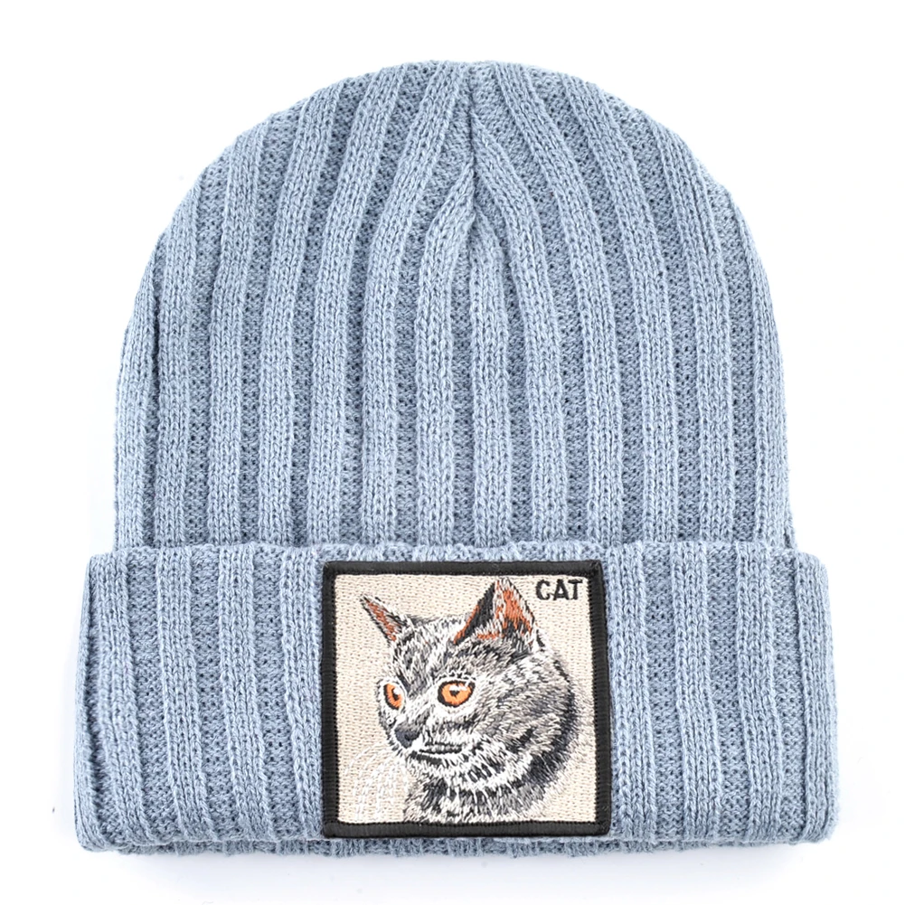 Шапка-бини однотонная женская Модная вязаная шерстяная шапка с вышивкой нашивка