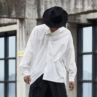 japanese niche design irregular oblique front shirt mens long sleeved asymmetrical lace up profile shirt top