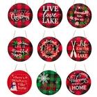 Деревянный венок в клетку для дома и магазина, навесной знак приветствия на новый год 2022, праздничные украшения, подарок для творчества, Рождественское украшение