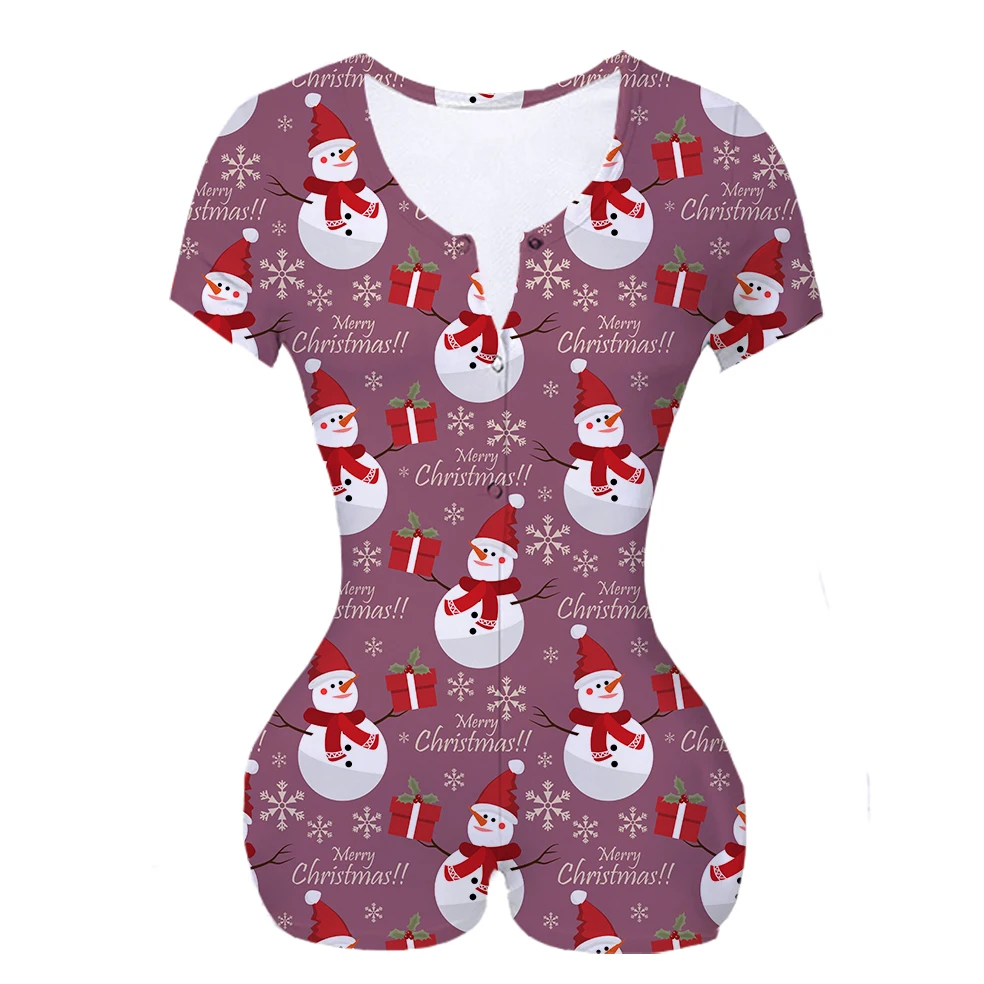 

Custom Made Merry Christmas Snowman Sublimation Print Women Summer short sleeves Onesie