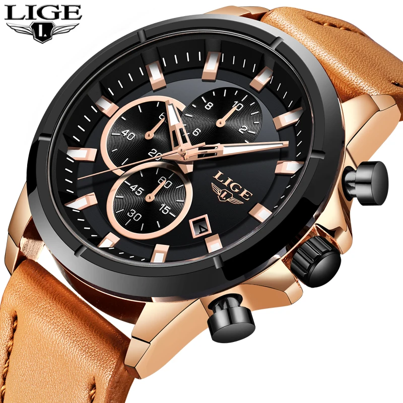 Часы наручные LIGE Мужские кварцевые модные спортивные брендовые Роскошные