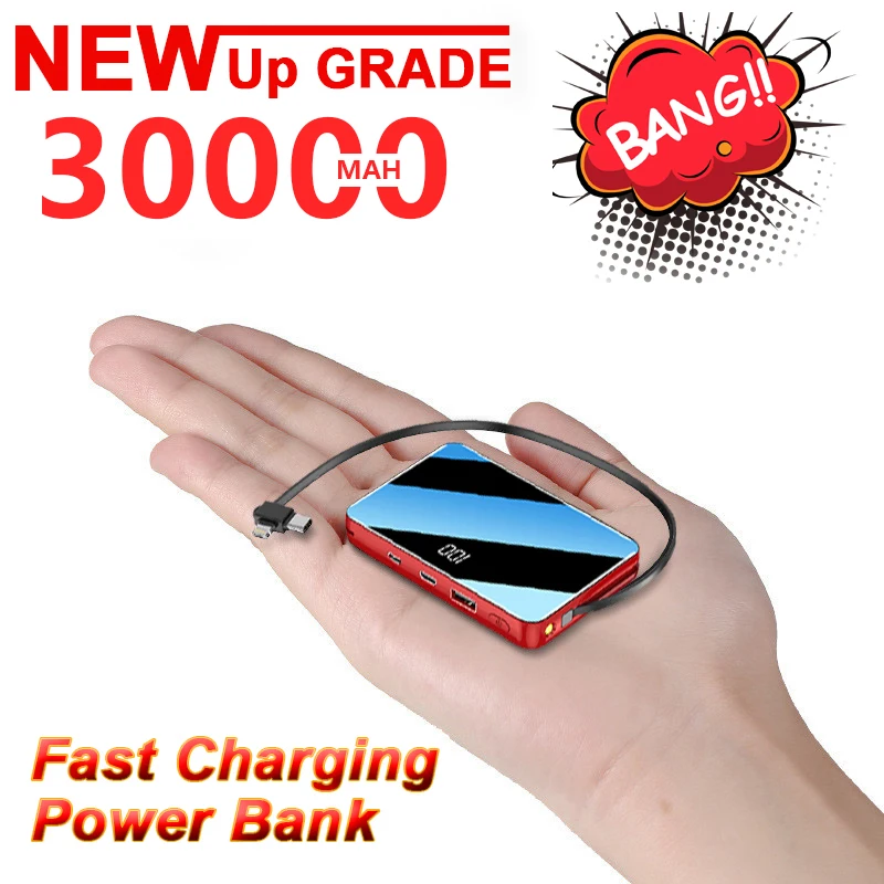 30000 мАч Power Bank Мини портативное зарядное устройство 2USB порт Цифровой светодиодный