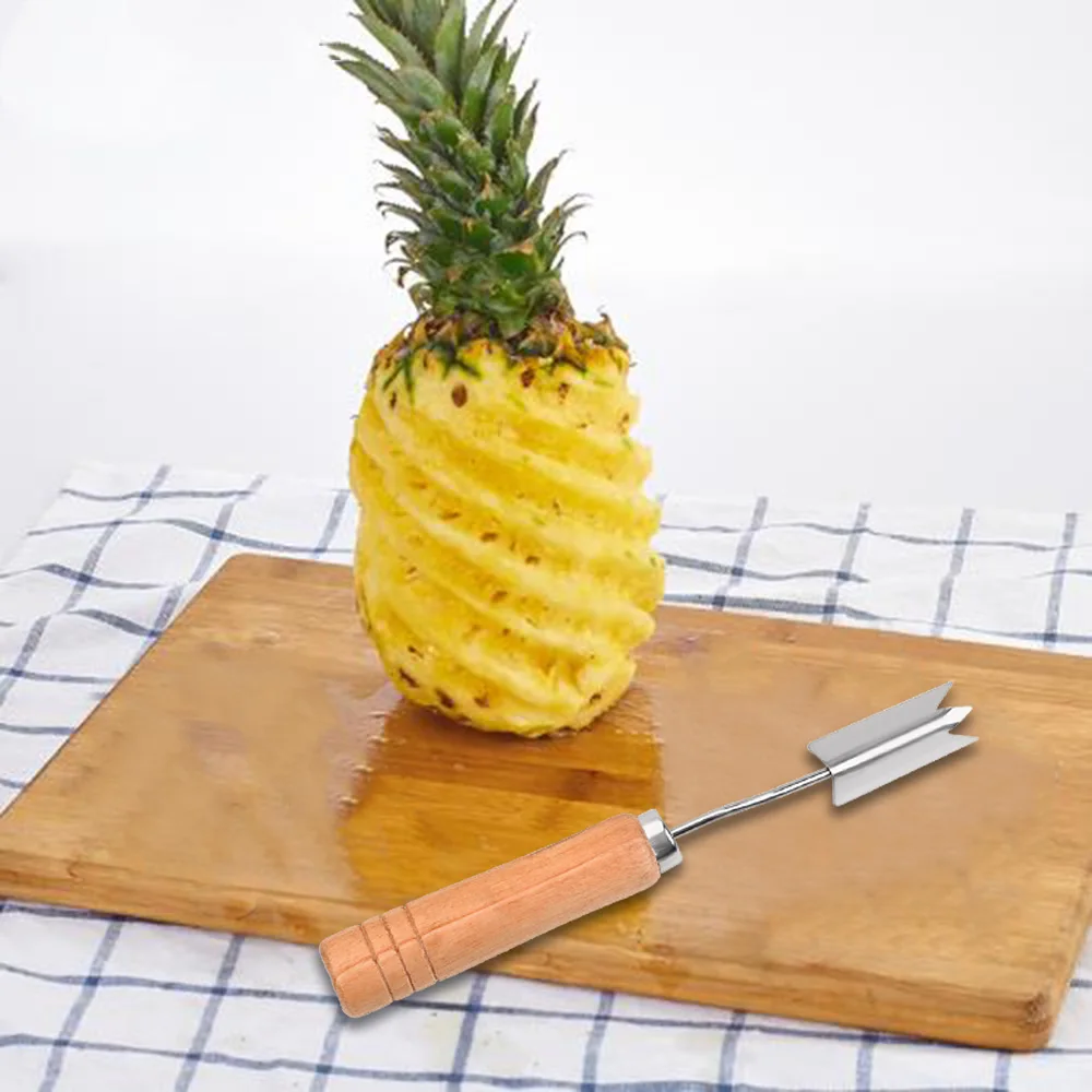 

Wooden Handle Fork V-shaped Pineapple Seed Remover Knife Stainless Steel Pineapple Slicer Peeler Fruit Vegetable Tools