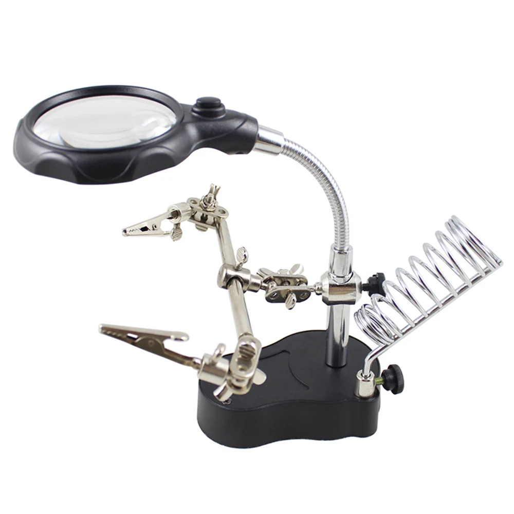 

Welding Magnifying Glass 2 LED Light Auxiliary Clip Magnifier Hand Soldering Solder Iron Stand Holder Station Desktop Magnifier