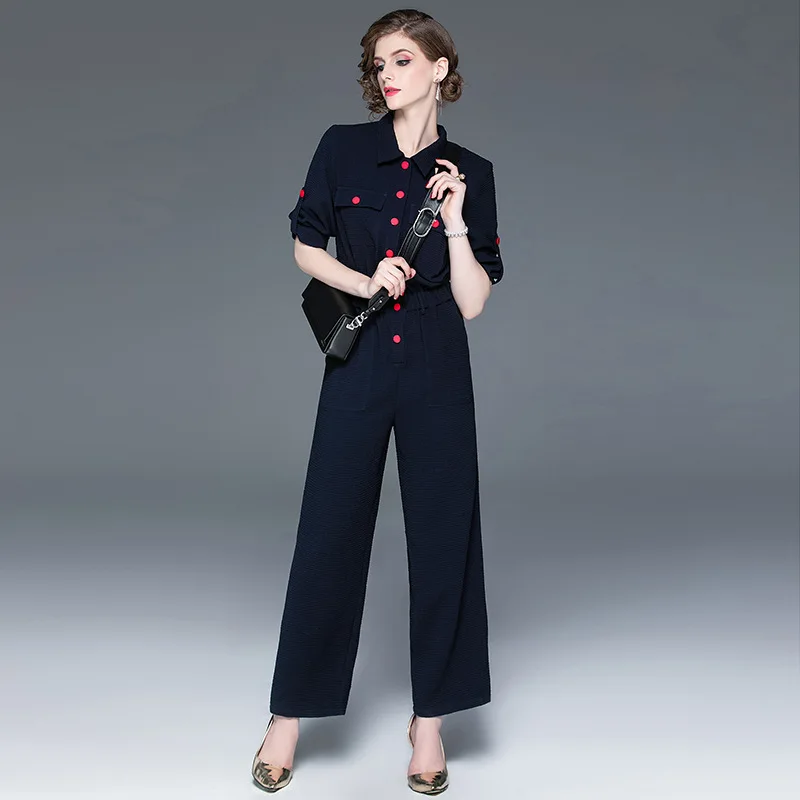 

FAKUNTN Long Sleeve Jumpsuits for Women 2021elegant Autumn New Fashion Lapel Cropped Sleeves Autumn Section Jumpsuit