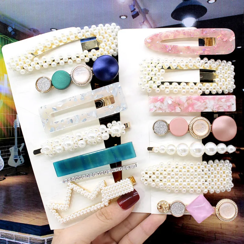 

1 Set New Pearls Acetate Hair Clips Sets Colorful Geometric Hairpins Fashion Women Hair Accessories Girl Sweet Barrettes
