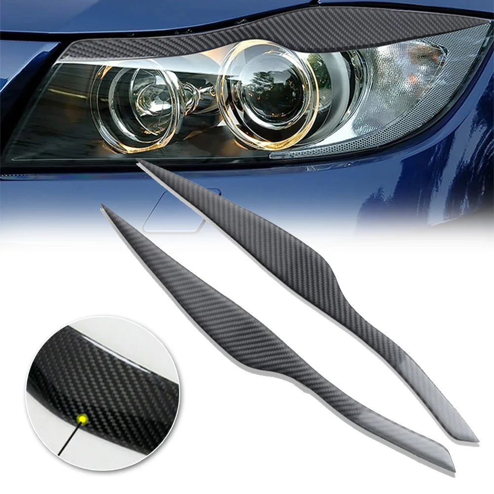 

2Pcs Car Stickers Carbon Fiber Headlight Eyelid Cover Headlight Eyebrow Eyelids Trim Decal For BMW 3 Series E90 E91