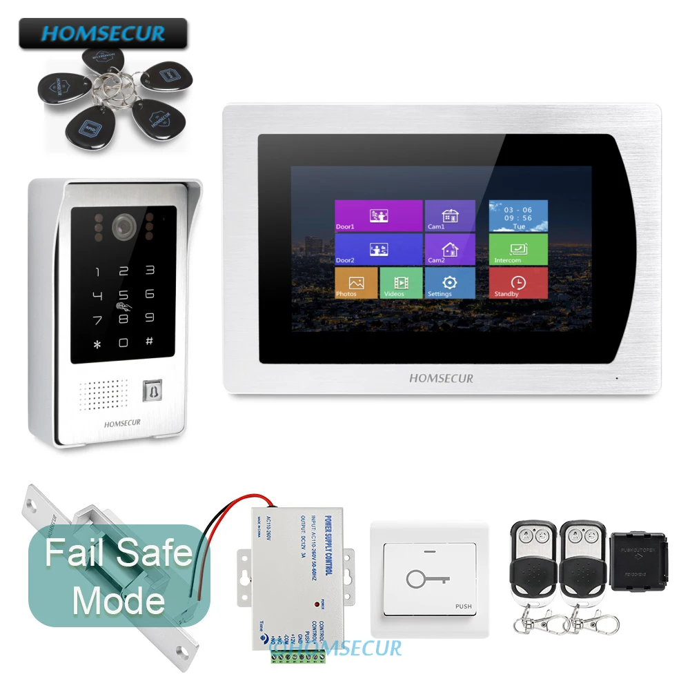 

Homsecur 7 "Видеодомофон Телефонный Звонок Система Домашний Интерком Электрический Замок Удар в Комплекте Монитор с Сенсорным Экраном