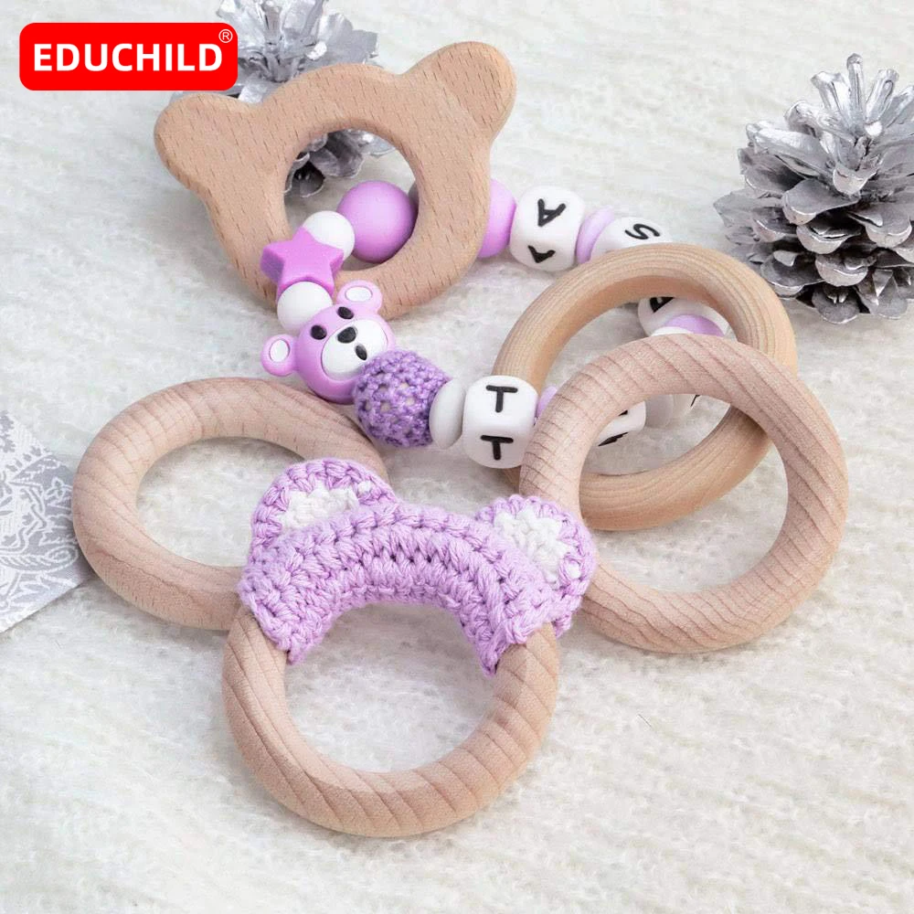 

Educhild 50PCS Natural Wooden Baby Teether Ring BPA Free Beech Ring Teething Toys DIY Nursing Bracelets Gifts Chew Rodents