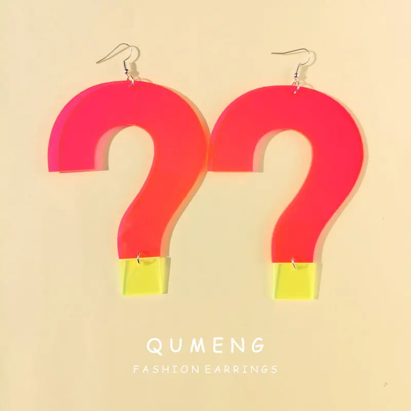 

QUMENG 2020 hyperbole fashion Acrylic Question Mark Big Earrings For Women Lady Nightclub Fluorescent Earrings oversize Jewelry