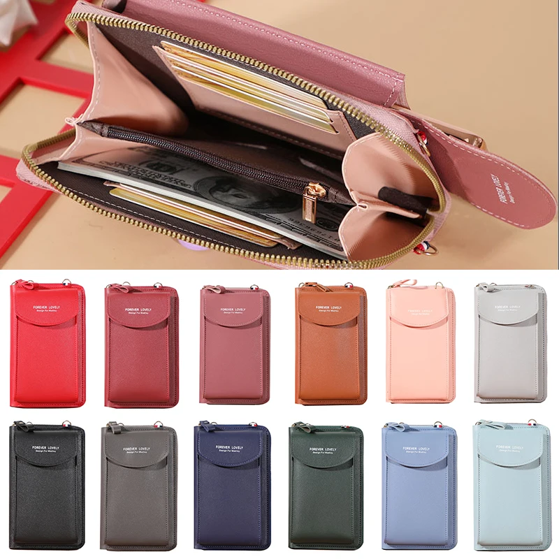 

Women Messenger Bags Solid Color New PU Leather Shoulder Bag Phone Big Card Holders Wallet Handbag Crossbody Pockets Girls 2021
